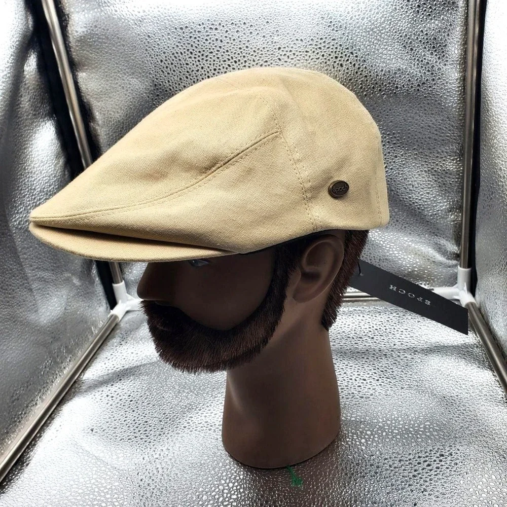 Epoch Hats Co Newsboy Flat Cap Mens S/M Beige Cotton Lined Driving Ivy‎ NWT